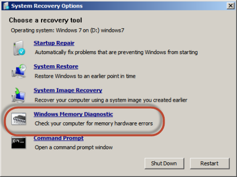 Trong cửa sổ System Recovery Options xuất hiện, bạn bấm chọn công cụ Windows Memory Diagnostic .