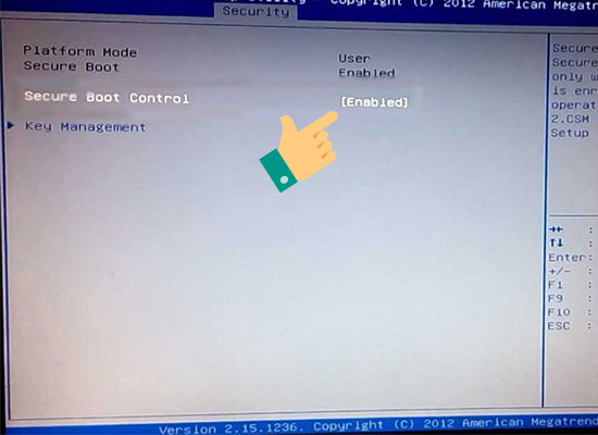 Chọn Secure Boot Control